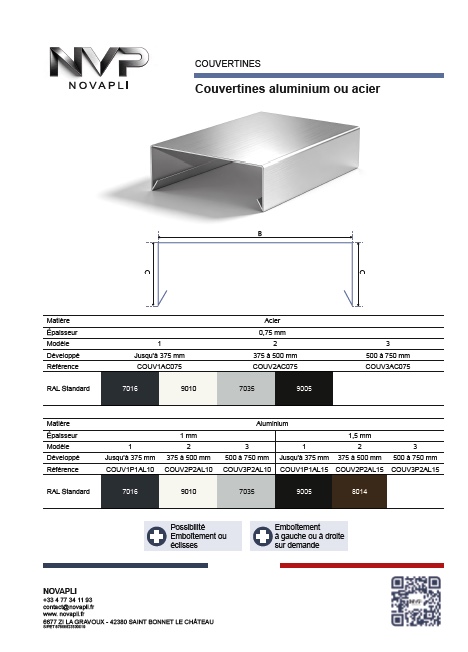 Fiches technique et téléchargement Couvertines aluminium ou acier