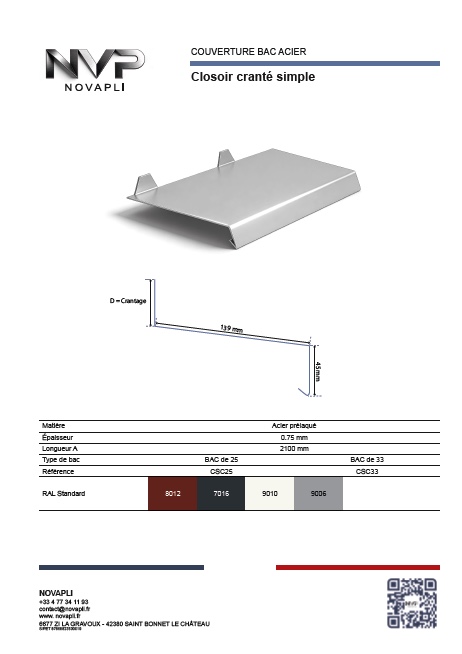 Fiches technique et téléchargement Closoir cranté simple