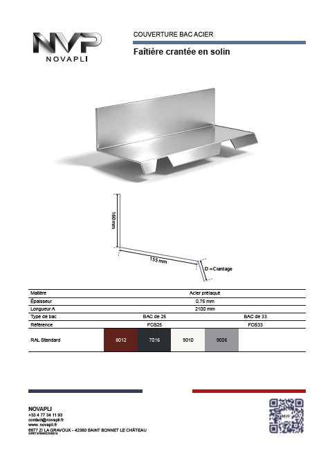 Fiches technique et téléchargement Faîtière crantée en solin