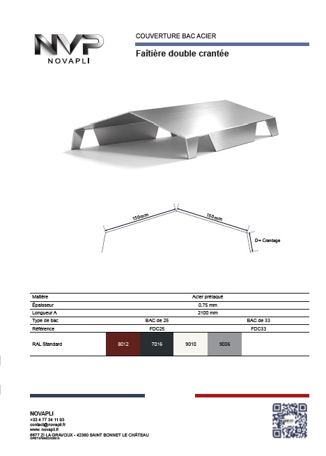 Fiches technique et téléchargement Faîtière double crantée