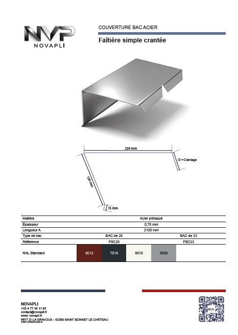 Fiches technique et téléchargement Faîtière simple crantée