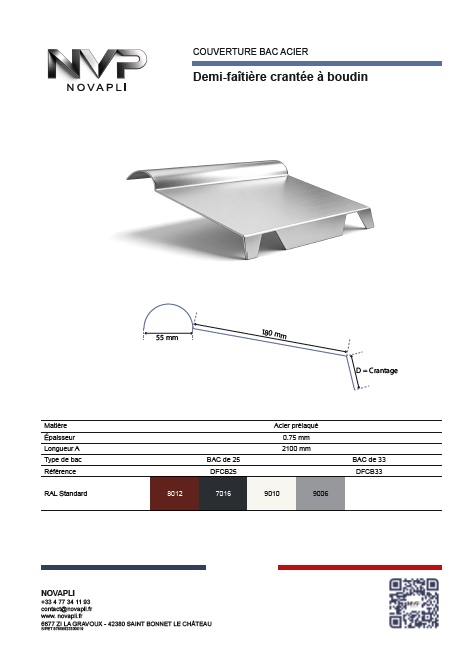 Fiches technique et téléchargement Demi-faîtière crantée à boudin